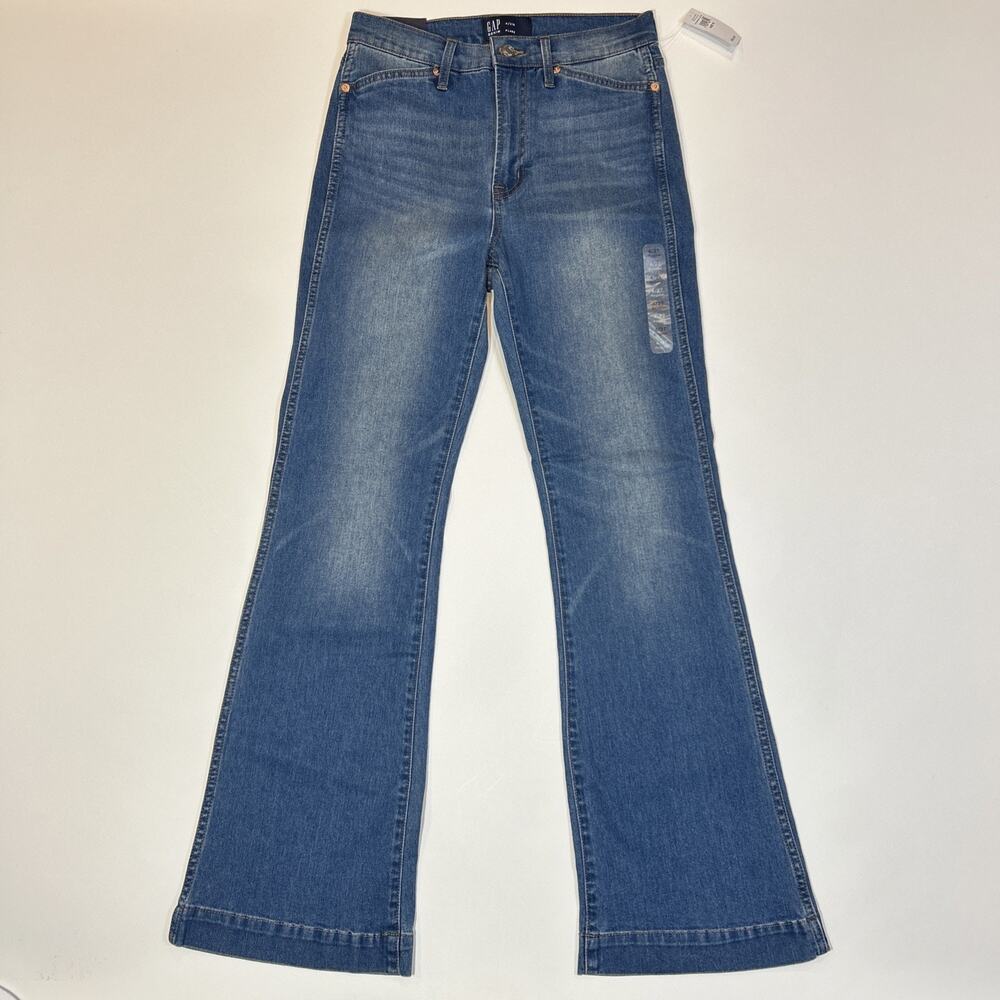 Gap High Rise Flare Jeans Women 4/27R NWT Medium Wash Stretch Denim